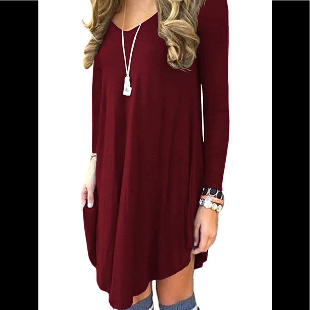 Long Sleeve Casual Loose T-Shirt Dress by DEARCASE